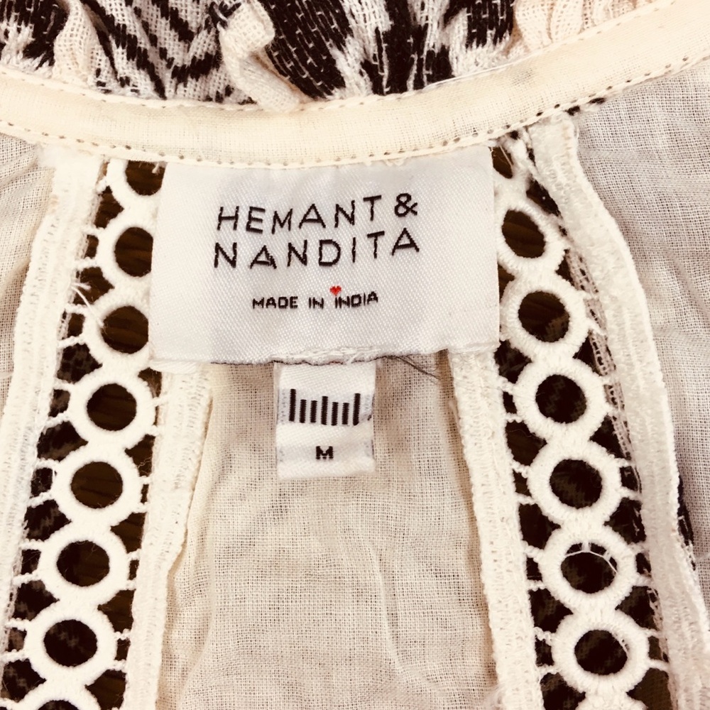 Hemant & Nandita Moira Boho Short Dress In Natural / Black Size M - Picture 11 of 14